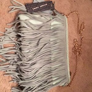 NWT! Mint green fringe purse. Real suede.